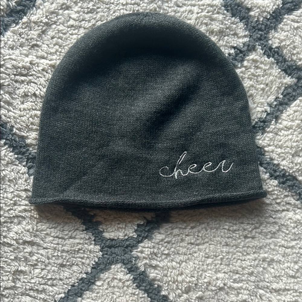Gray Beanie with Embroidered Detail